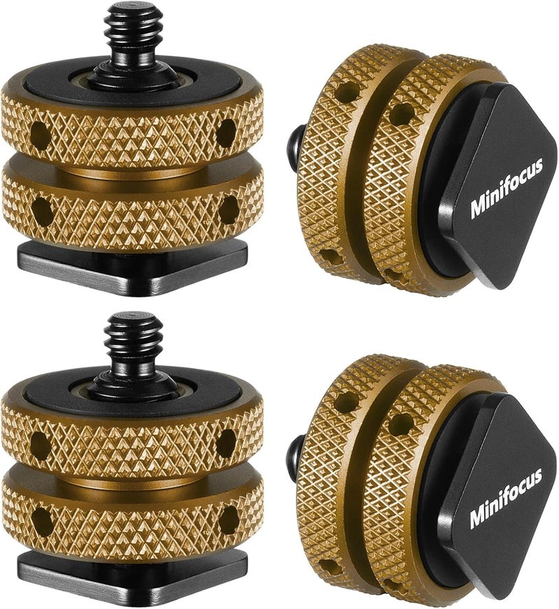 MINIFOCUS 4 Packs Camera Hot Shoe Mount Adapter, Double Nut with 1/4" and 3/8" Aluminum Alloy Tripod Screw Flash Shoe Mount for LED Monitors, Microphone, DSLR Field Monitor - Image 1